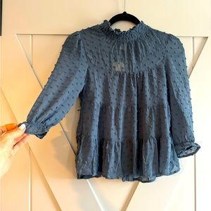 NWT blue sheer top with attached cami, size XS. Super cute and flowy.